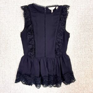 Ted Baker Sz 4 Omarri Lace‎ Peplum Top Sleeveless Blouse Black Y2K Goth Fairy